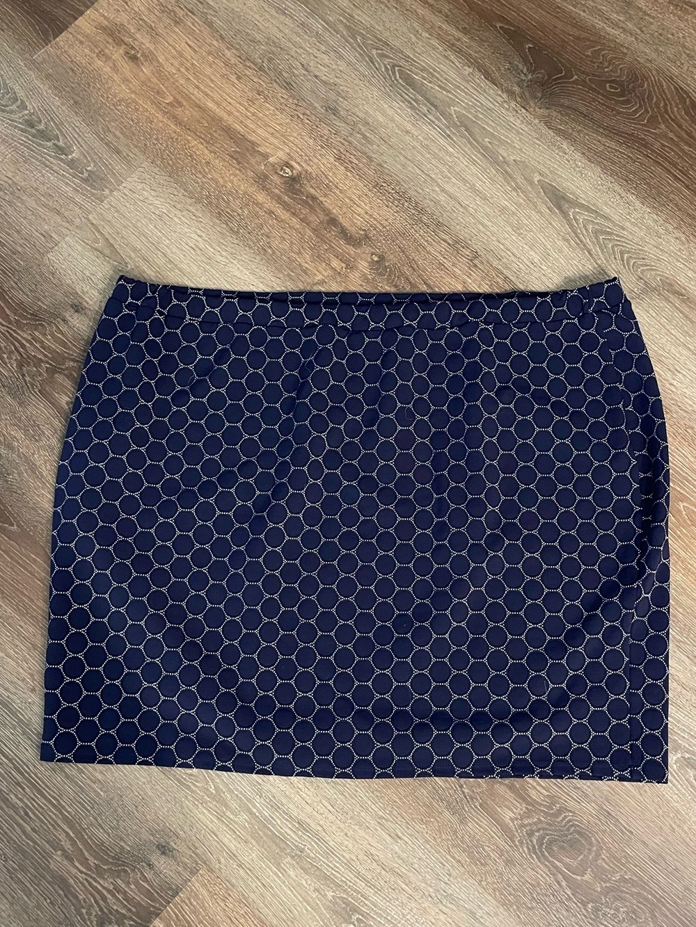 NWT Leota Circle Jacquard Ponte Pencil Skirt Blue Hexagon Print Mini 4X